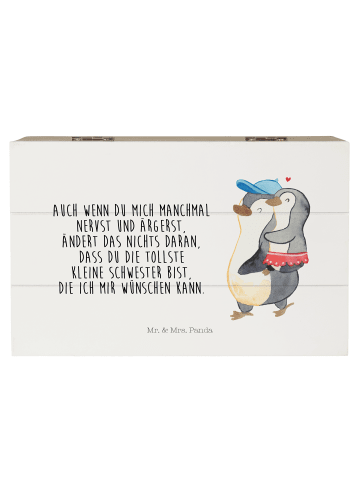 Mr. & Mrs. Panda Holzkiste mit Deckel Pinguin Kleine Schwester m... in Weiß