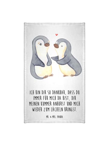Mr. & Mrs. Panda Gästehandtücher Pinguine trösten mit Spruch in Weiß