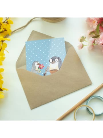 Mr. & Mrs. Panda Grußkarte Pinguin Opa Blumen pflanzen ohne Spruch in Blau Pastell