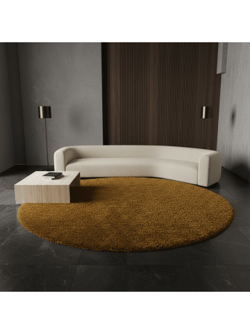 KADIMA DESIGN Teppich Hochflor Shaggy Waschbar Einfarbig SPREE Strapazierfähig in Gold
