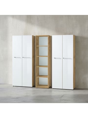 KADIMA DESIGN Büro-Set 2 Schränke & Regal, 240cm breit, Glasfront in Chalet-Eiche-Nb.-Weiß