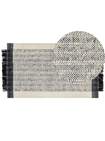 Beliani Geflochtener Teppich KETENLI in Weiß/Schwarz - (W) 80 x (H) 1.5 x (L) 150 cm
