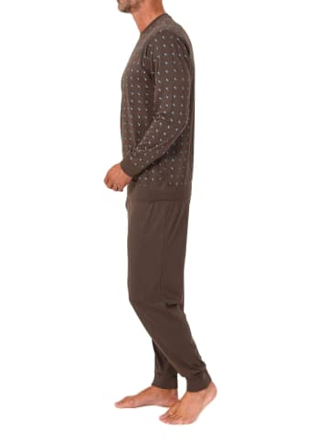 NORMANN Langarm Schlafanzug Pyjama Bündchen Minimalprint in grau