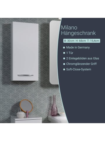 Fackelmann Hängeschrank MILANO in weiß-30(B)x68(H)x15,4(T)cm