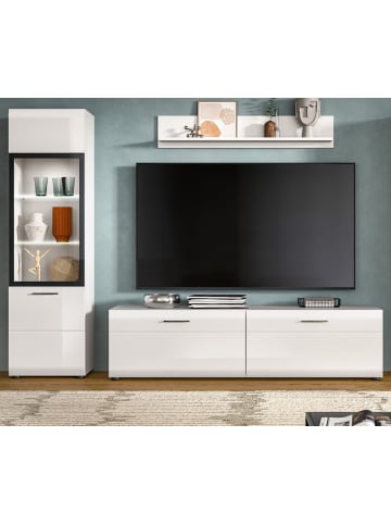 Inn.Furn Wohnwand weiß Hochglanz 3-teilig 220 cm, Schrankwand mit viel Stauraum