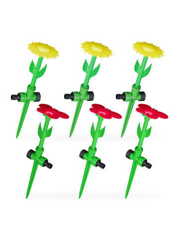 relaxdays 6x Sprinkler Blume in Rot/ Gelb