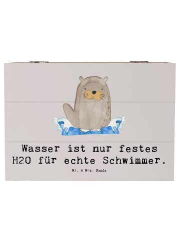 Mr. & Mrs. Panda Holzkiste Schwimmen Abenteuer mit Spruch in Grau Pastell