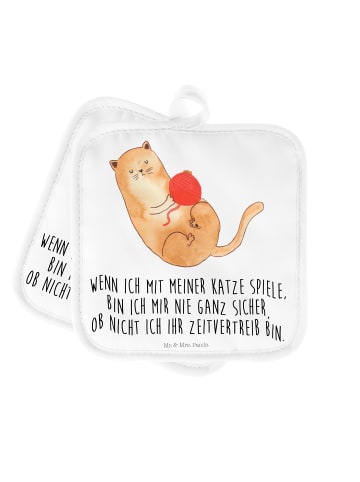 Mr. & Mrs. Panda Topflappen Katze Wolle mit Spruch in Weiß