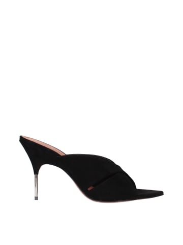 Amina Muaddi Schwarz Leder Stiletto Absatz Sandalen