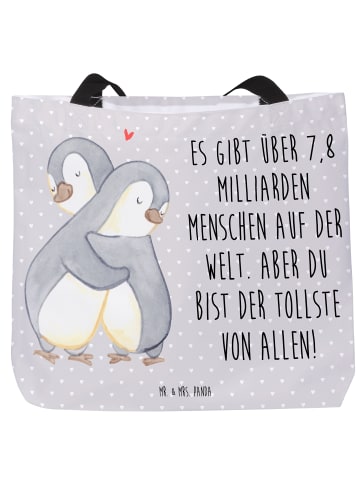 Mr. & Mrs. Panda Shopper Tasche Pinguine Kuscheln mit Spruch in Grau Pastell