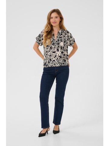 Kaffe Kurzarm-Bluse KAano Regular fit in Black / Light Beige Flower