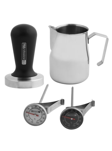 FM Professional Barista Set - Tamper für Kaffeemehl, Milchkännchen, Thermometer