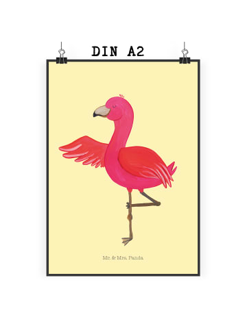Mr. & Mrs. Panda Wanddeko Bild Flamingo Yoga ohne Spruch in Gelb Pastell