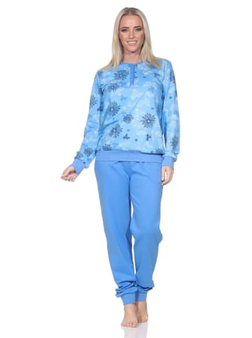 NORMANN Langarm Interlock Schlafanzug Langarm Florale Optik in blau