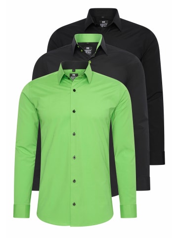 Rusty Neal 3er Set Business Hemd in 3erSet-(44_Grün)(44_Schwarz/Grün)(55_Schwarz)