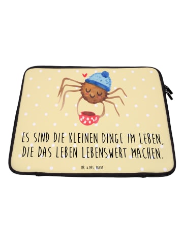 Mr. & Mrs. Panda Laptop Tasche Spinne Agathe Kaffee mit Spruch in Gelb Pastell