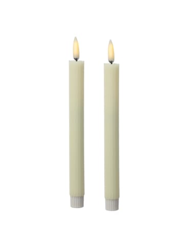 MARELIDA 2er Set LED Stabkerzen gerillt Tafelkerzen H: 25cm in creme