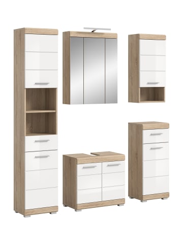 xonox.home Badkombination in Sonoma Eiche/weiß hochglanz  - (B) 164 x (H) 191 x (T) 34