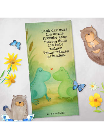 Mr. & Mrs. Panda Badehandtuch Frosch Liebe Design mit Spruch in Grau Pastell