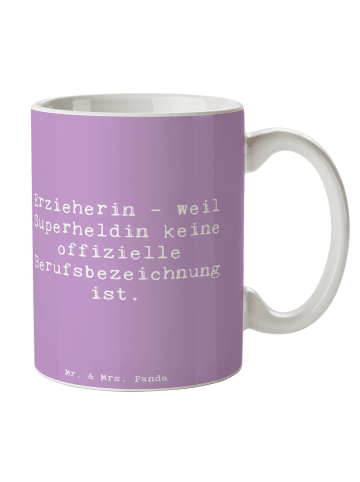 Mr. & Mrs. Panda Trinkbecher Spruch Erzieherin Superheldin mit S... in Lavendeltraum