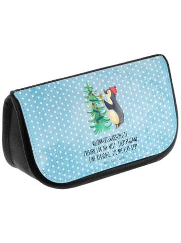 Mr. & Mrs. Panda Beauty Bag Pinguin Weihnachtsbaum mit Spruch in Eisblau
