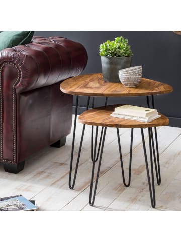 KADIMA DESIGN Satztisch 2er-Set | Sheesham/Metall, Massivholz