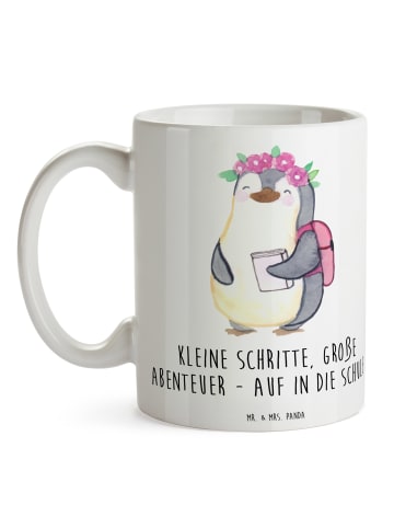 Mr. & Mrs. Panda Kaffeetasse Schulanfang Abenteuer mit Spruch in Weiß