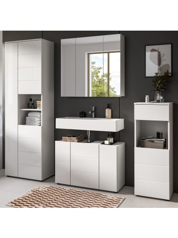 Inn.Furn Badezimmer-Set 4-teilig weiß Hochglanz 210 x 190 cm, Badmöbel mit viel Stauraum