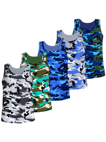 LOREZA 5er Set Unterhemden - Camouflage - Bunt