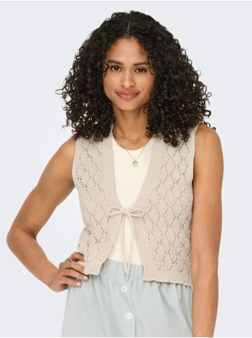ONLY Strickjacke Häkeleinsätze Zierschleife Elegant in Creme