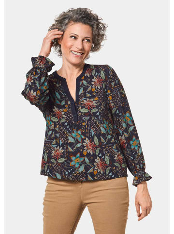 GOLDNER Druckshirt mit Volantärmeln in dunkelblau / gemustert