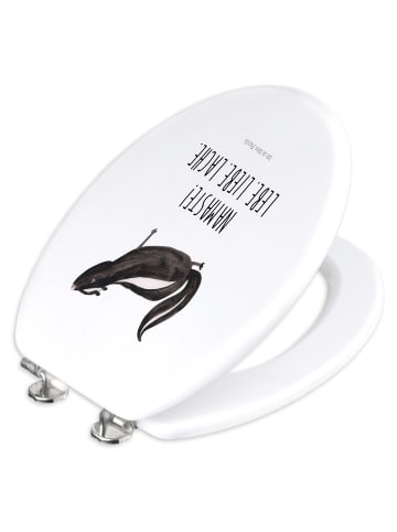 Mr. & Mrs. Panda Toilettendeckel Stinktier Yoga mit Spruch in Weiß