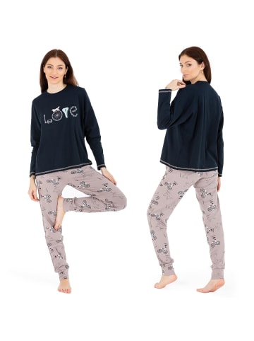 LOREZA Schlafanzug Pyjama langarm- Love - Bunt