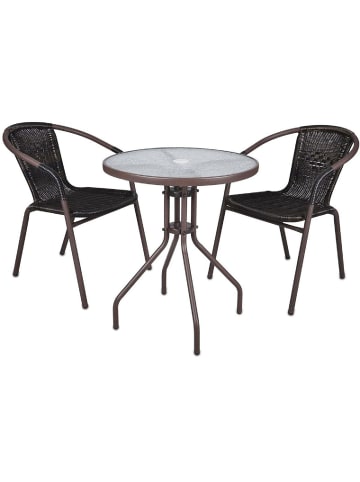 VCM  3-tlg. Bistroset Balkon Stuhl Tisch Set Braun in Braun