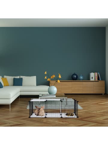 relaxdays Freilaufgehege in Schwarz/ Weiß - (B)110 x (H)72,5 x (T)74 cm