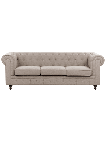 Beliani 3-Sitzer Sofa CHESTERFIELD in Beige/Dunkler Holzfarbton