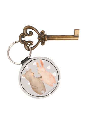 Mr. & Mrs. Panda Taschenanhänger Bär und Hase Umarmen ohne Spruch in Grau Pastell