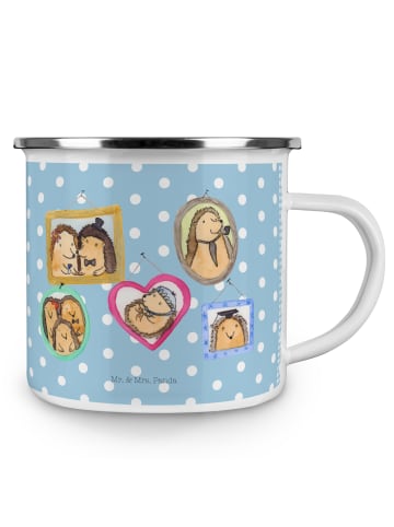 Mr. & Mrs. Panda Camping Emaille Tasse Igel Familie ohne Spruch in Blau Pastell