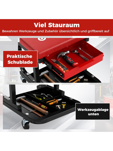 COSTWAY Werkstatthocker mit Rollen in Rot