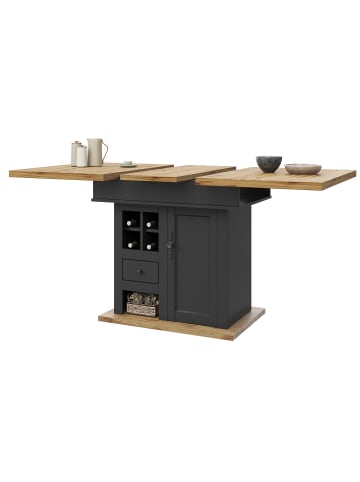 ABRIHOME Esstisch in Schwarz Ausziehbar 110-140x80 cm Klappbar mit Weinregal