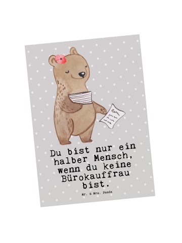 Mr. & Mrs. Panda Postkarte Bürokauffrau Herz mit Spruch in Grau Pastell