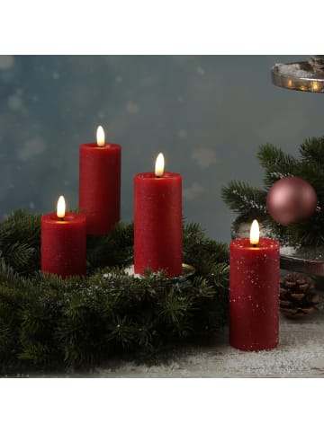 Adilina 4x LED Kerze LINA Echtwachs Rustik-Optik 5x12,5cm in rot