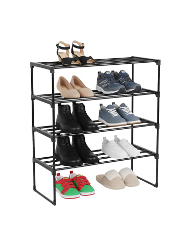 relaxdays Schuhregal "4 Ebenen" in Schwarz - (B)68 x (H)72 x (T)30 cm