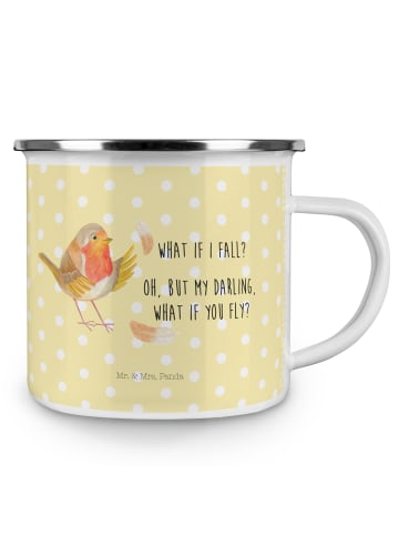 Mr. & Mrs. Panda Camping Emaille Tasse Rotkehlchen Federn mit Sp... in Gelb Pastell
