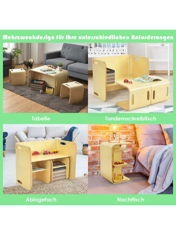 COSTWAY Kindertisch mit 2 Stühlen in Hellbraun
