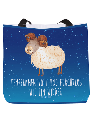 Mr. & Mrs. Panda Shopper Sternzeichen Widder mit Spruch in Sternenhimmel Blau