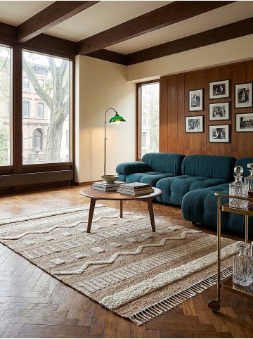 KADIMA DESIGN Jute-Teppich Handgewebt WHARFE Streifen Geometrisch 35% Wolle in Braun-Beige