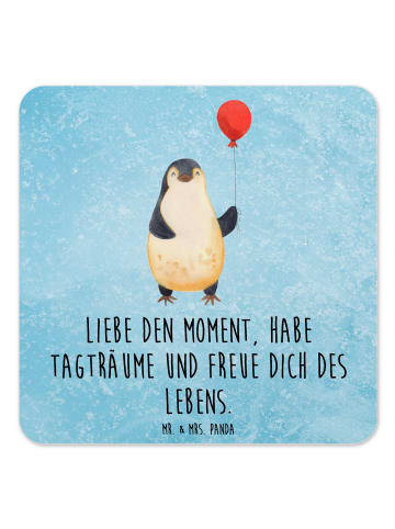 Mr. & Mrs. Panda Gläseruntersetzer Pinguin Luftballon mit Spruch in Eisblau