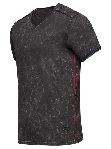 Rusty Neal Herren Biker T-Shirt – Vintage Oxid Washed – V-Neck Regular Fit in Schwarz