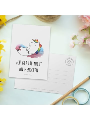 Mr. & Mrs. Panda Postkarte Einhorn Wolke 7 mit Spruch in Weiß